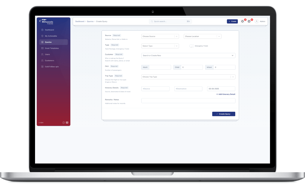 Admin Panel Milliwoods Add Query